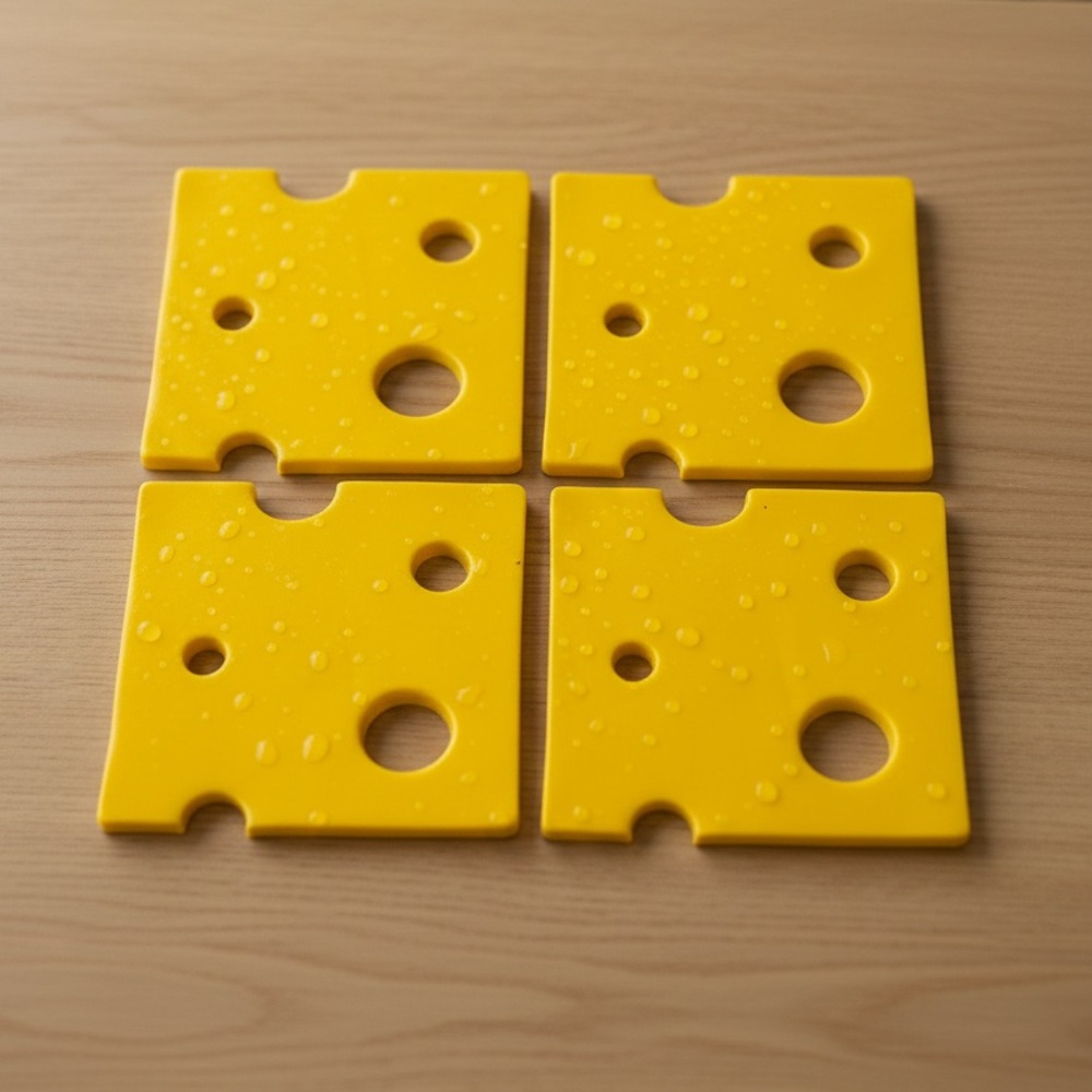 Swiss Cheese Inspired Coaster Set – Set of 4 – Yellow
